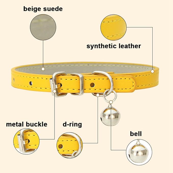 Red XS Dog Collar with Bell, Soft Pu Leather Cat Collars Adjustable Buckle - Image 4
