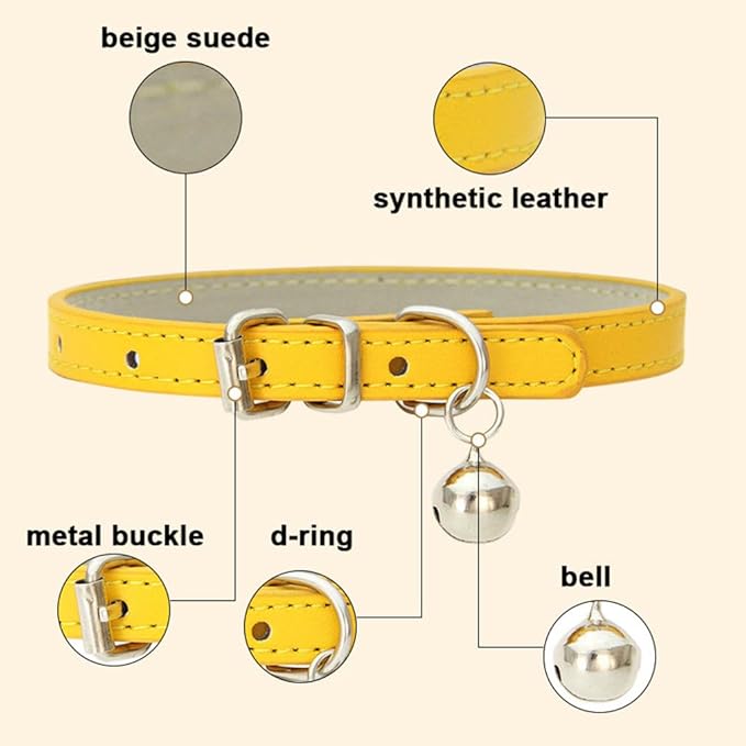 White Puppy Collar with Bell, Soft Pu Leather Cat Collars Adjustable Buckle - Image 4