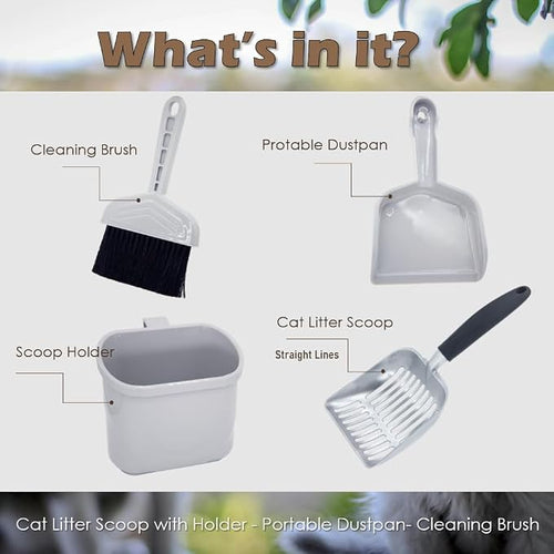 4-in-1 Cat Litter Scoop with Holder, Cat Litter Box Organizer Cleanup Kit - Image 2