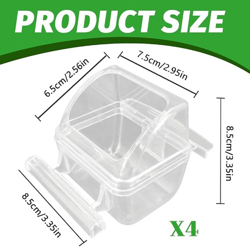 4 Pack Bird Feeders for Cage, No Mess Clear Hanging Parrot Food Bowl, Plastic - Image 2