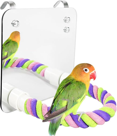 5.9" Bird Mirror with Rope Perch Bird Toys Swing, Comfy Perch by LOPERDEVE