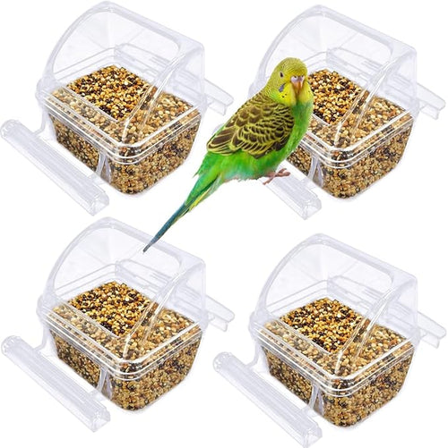4 Pack Bird Feeders for Cage, No Mess Clear Hanging Parrot Food Bowl, Plastic by sevvynaut