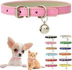 Pink XXS Cat Collar with Bell, Soft Pu Leather Puppy Collars Adjustable Buckle by Weimostar