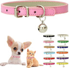 Pink Small Dog Collar with Bell, Soft Pu Leather Cat Collars Adjustable Buckle by Weimostar