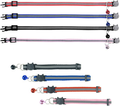 4 Pcs Cat Collars with Bell, Breakaway & Reflective, 4 Colors, 7-12 Inch - Image 2