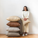 Leather Throw Pillow Covers Pack of 2 Brown, Modern Boho Thickened Floor - Image 5