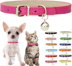 Hot Pink XXS Dog Collar with Bell, Soft Pu Leather Cat Collars Adjustable Buckle by Weimostar