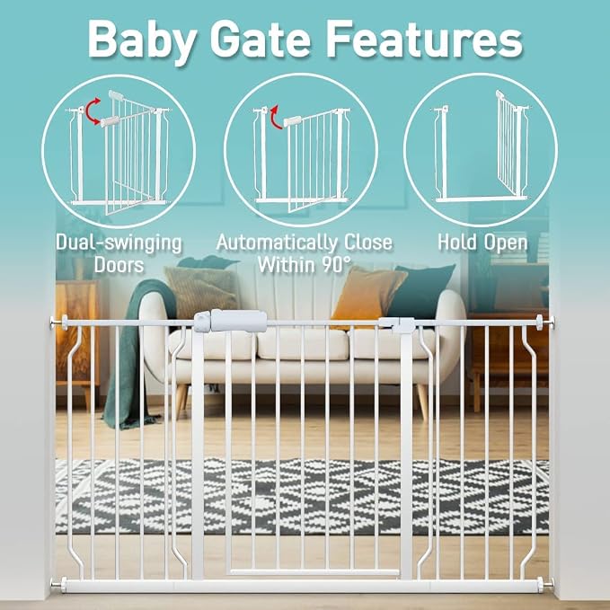 WAOWAO Baby Gate 52.76-57.45" Extra Wide Pressure Mounted Walk Through Swing - Image 3