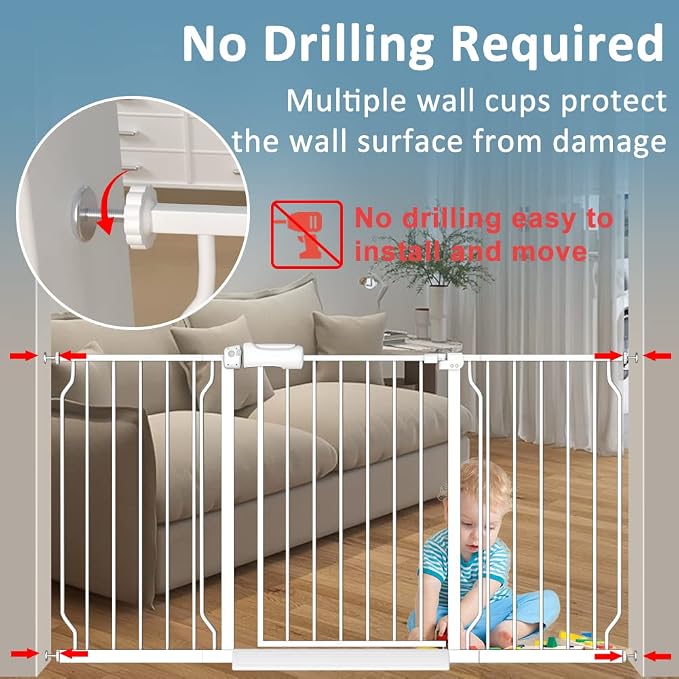 Extra Wide Baby Gate 38.5-43.5 Inch Walk Through Pressure Mounted No Drill - Image 4