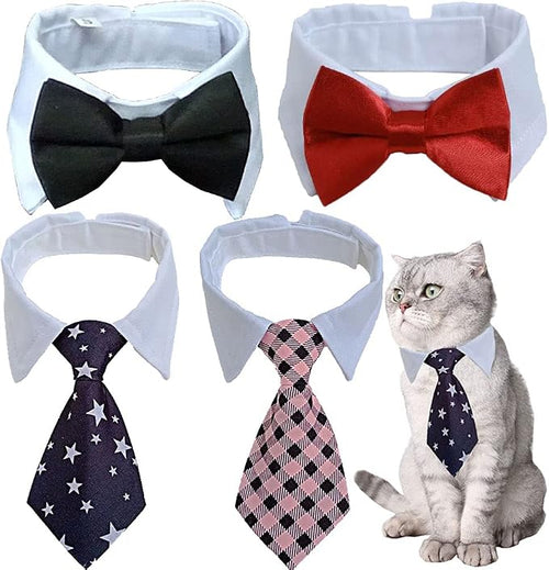 4 Pieces Pets Dog Cat Bowtie Pet Costume Adjustable Formal Necktie Collar by Yosbabe
