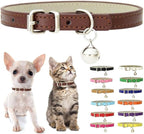 Brown Small Dog Collar with Bell, Soft Pu Leather Cat Collars Adjustable Buckle by Weimostar