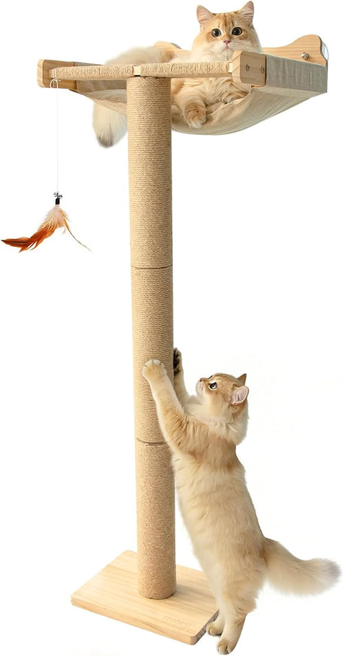 46" Cat Window Perch with 3 Adjustable Sisal Scratching Posts, Drill-Free by Famifit