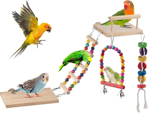 5in1 Bird Parakeet Toys, Detachable Birdie Perches Platform Swing by DBNESS