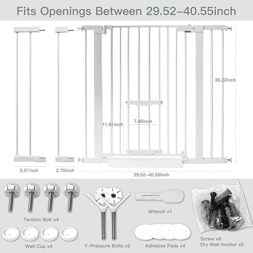37 Inch Tall Baby Gate with Cat Door, Adjustable 29.55" and -40.55" Wide Auto - Image 2