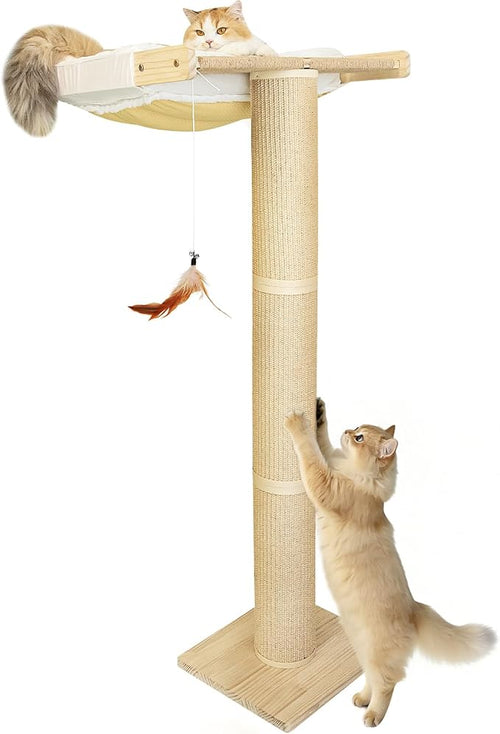 54.3" Cat Window Perch with 3 Adjustable Roman Column Sisal Posts, Drill-Free by Famifit