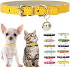 Gold XS Dog Collar with Bell, Soft Pu Leather Cat Collars Adjustable Buckle by Weimostar