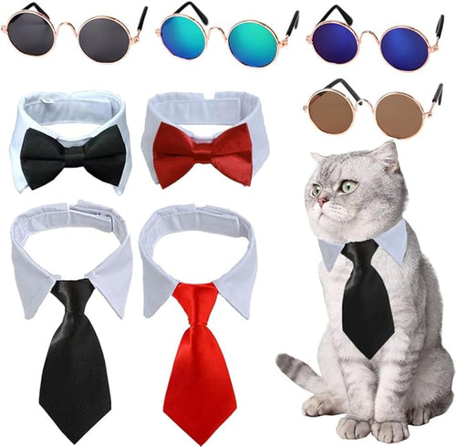 8 Pieces Pets Dog Cat Bowtie Pet Sunglasses Pet Costume Adjustable Formal by Yosbabe