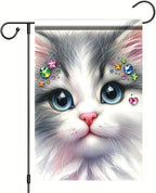 Cute Kitty Garden Flag 12x18 Inch Bling Rhinestone Cat Face Banner Double Sided - Image 7