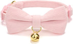 Soft Corduroy Cat Collar with Bell and Bowtie, Safety Breakaway Clasp, by Petiry