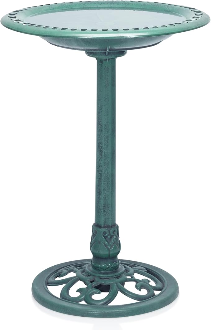 Alpine Corporation TEC116 Outdoor Aged Green Pedestal Birdbath - Image 3