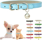 Blue Puppy Collar with Bell, Soft Pu Leather Cat Collars Adjustable Buckle by Weimostar