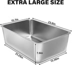 Stainless Steel Cat Litter Box, 23.6"x15.8"x8" XXL Stainless Steel Litter Box 8 - Image 3