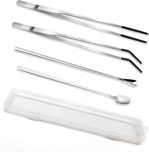 4-Piece Stainless Steel Reptile Feeding Tongs & Spoons Set – Curved/Straight by Unknown