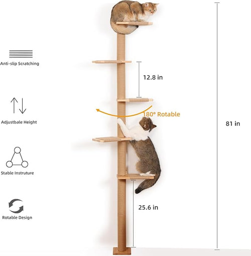 5 Tier Floor to Ceiling Cat Tree Tower - Image 2