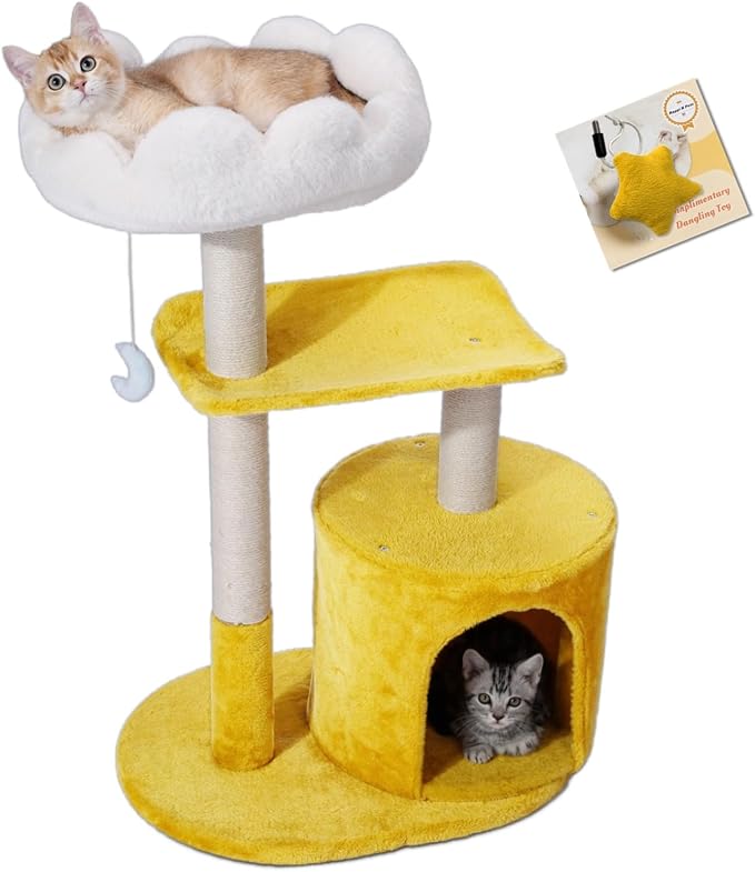Happi N Pets Cat Tree, Featuring Scratching Posts, Viewing Perch & Toys by HappiNPets