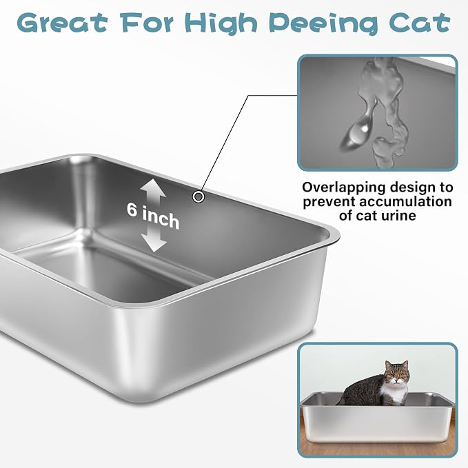 Stainless Steel Litter Box 2 Pack, Medium Metal Litter Box - Image 2