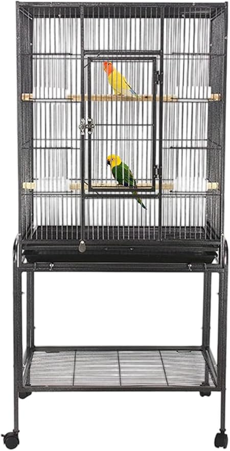 53 Inch Bird Cage with Wooden Perches, Standing Wrought Iron Birdcage with by MegaChoice