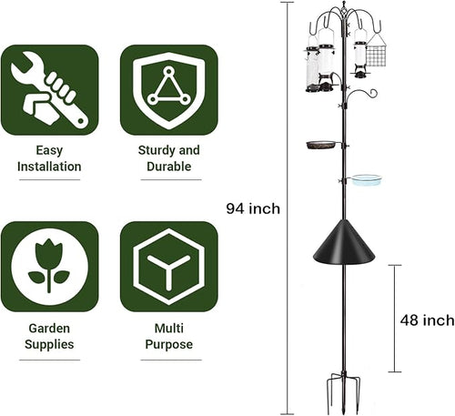 6-Hook Bird Feeding Station Kit Wild Bird Feeder Stand Pole, Mesh Tray and - Image 2