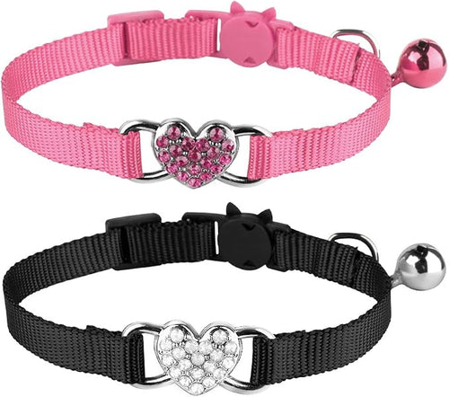 2 Pcs Cat Collars Heart Bling Breakaway by Mtliepte
