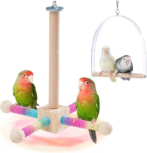 9" Hanging Bird Perch Toy for Cage, 360° Silent Free-Spin, Wooden Bird Cage by JONS%CE%9BNTY