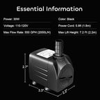 GROWNEER 550GPH Submersible Pump 30W Fountain Water Pump, - Image 6