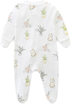 Neutral Baby Clothes Boy Girl Footed Cotton Long Sleeve Double Zipper Onesie - Image 2