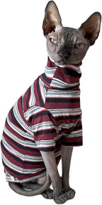 Vintage Stripes Sphynx Hairless Cats Shirt Cotton Cat Turtleneck Pet Clothes by Kitipcoo
