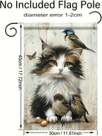 Cat and Birds Garden Flag 12x18 Inch Double Sided Outdoor Yard Banner Fluffy - Image 3