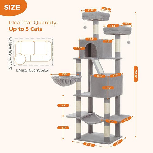 70.8" Tall Cat Tree for Indoor Cats Large Adult, and Sisal Scratching Posts - Image 2