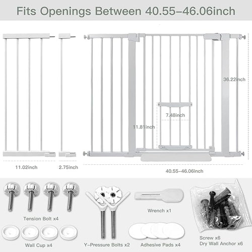 37 Inch Tall Baby Gate with Small Cat Door, Adjustable 29.55" and 46.06" - Image 2