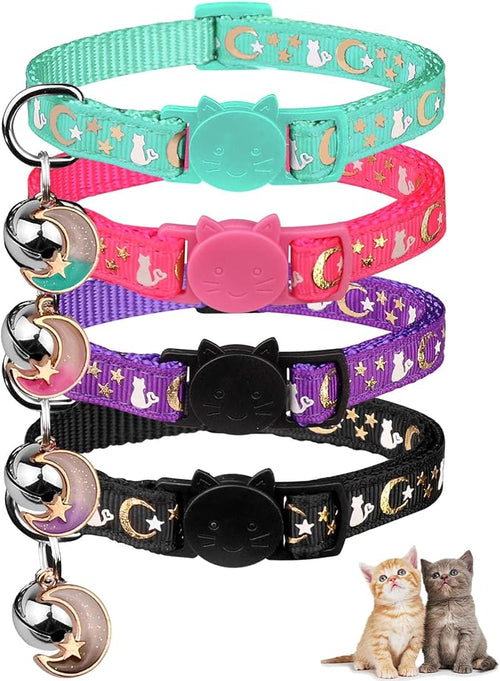 4PCS Cat Collar with Bells, Breakaway Cat Collars, Moons Stars Cute Kitty by Baeuppit