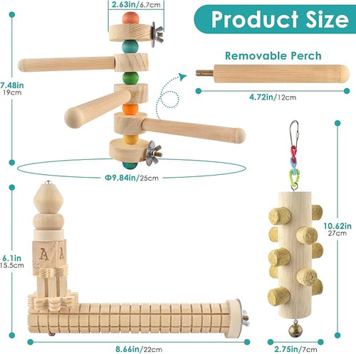 3pcs Natural Wood Bird Perch Toys, Rotating Perch Stand, L-Shaped Perches - Image 2