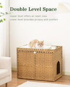 Cat Litter Box Enclosure Furniture, Handwoven Rattan Hidden Litter Box - Image 2