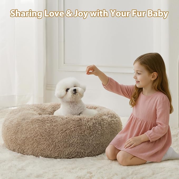 WNPETHOME Calming Dog Bed & Cat Bed, Small Dog Bed Donut Design Faux Fur - Image 5