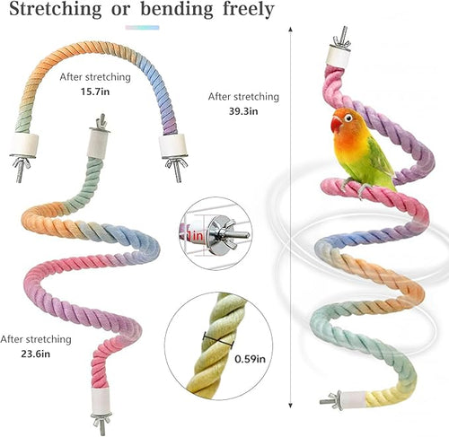 3pcs Gradient Colorful Bird Rope Perch Stand, Bird Cage Climbing Rope Toys - Image 2