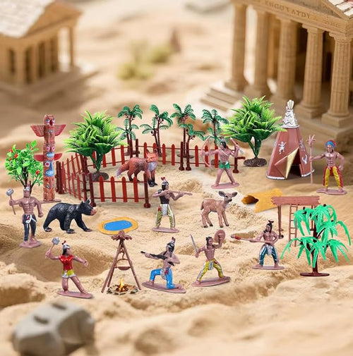 31Pcs Native American Village Playset, Totem Pole, Tribal Cultural History - Image 2