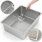 Kirecoo Stainless Steel Cat Litter Box XL- Metal High Sided Cat Pan, Large - Image 3