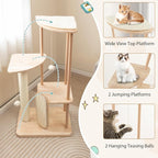 Tangkula Wood Cat Tree for Indoor Cats, Padded Perch, Hanging Toy, Minimalist - Image 5