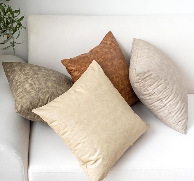 Pack of 4 Oversized Faux Leather Neutral Decorative Throw Pillow Covers 28x28 - Image 4