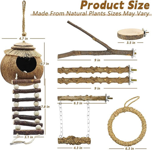 7PCS Bird Perches, Coconut Nest Hut - Image 2